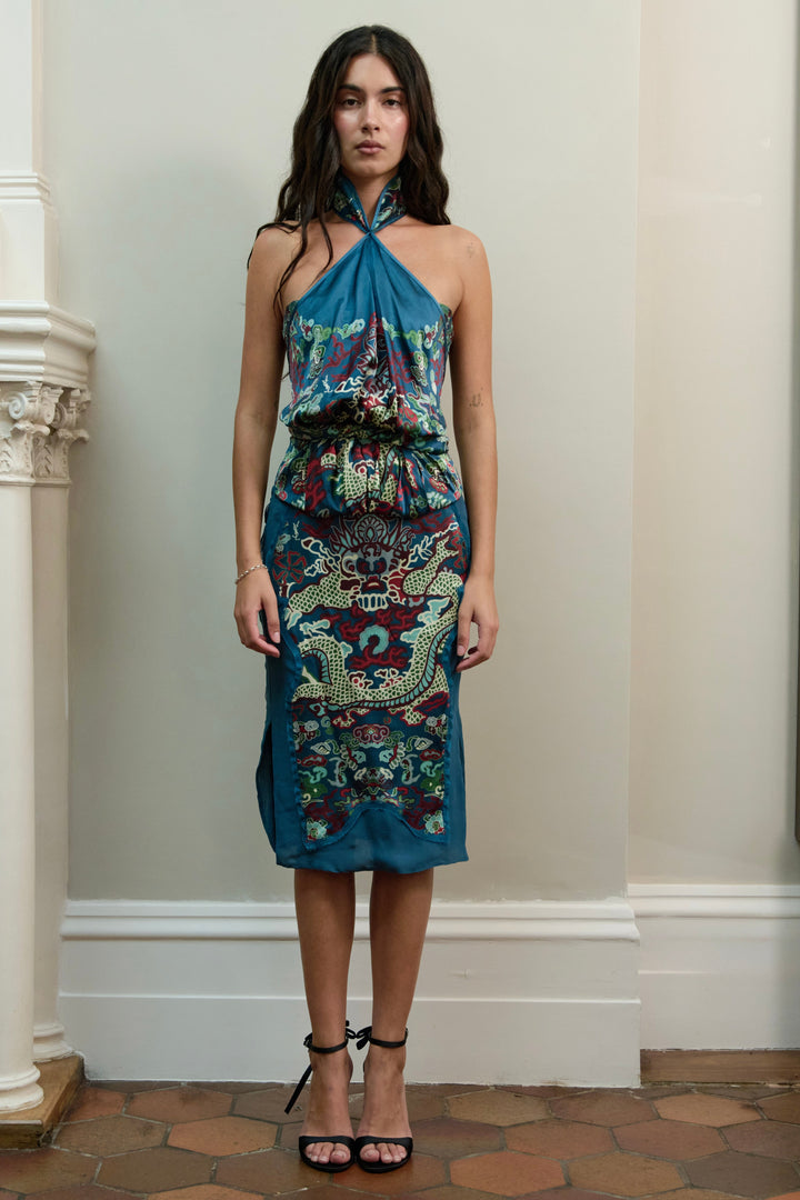 Yves Saint Laurent Dragon Print Silk Two-Piece Set by Tom Ford (AW 2004)