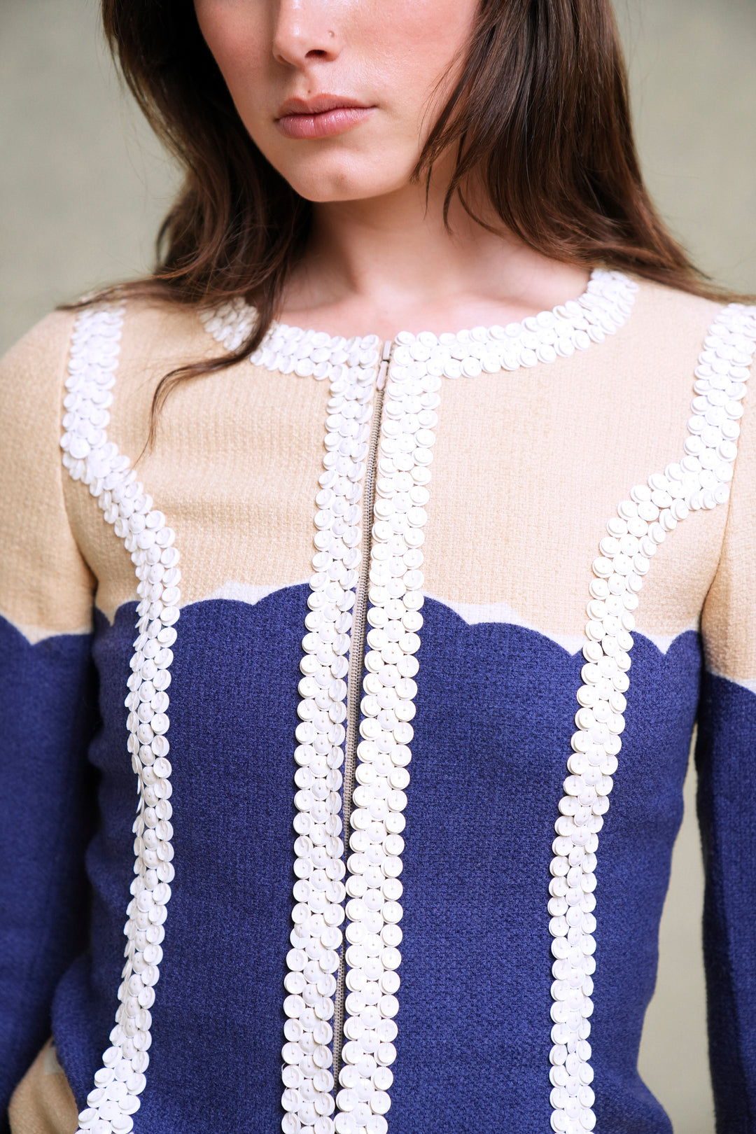 Chanel Beige and Blue Sequin-Trimmed Jacket by Karl Lagerfeld (Cruise 2005)