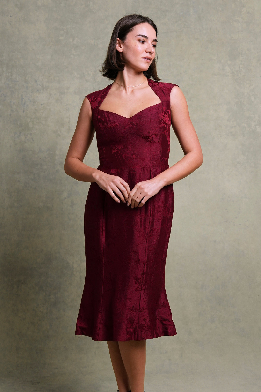 John Galliano Burgundy Floral Jacquard Cocktail Dress (SS 1998)