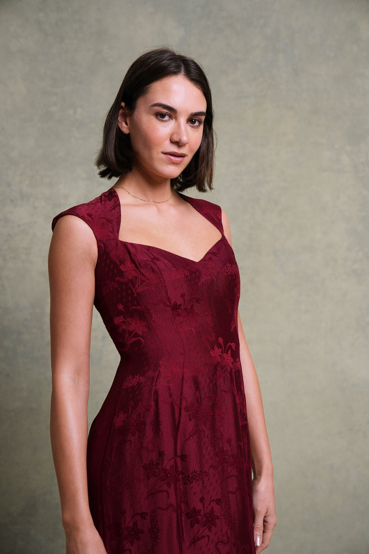 John Galliano Burgundy Floral Jacquard Cocktail Dress (SS 1998)