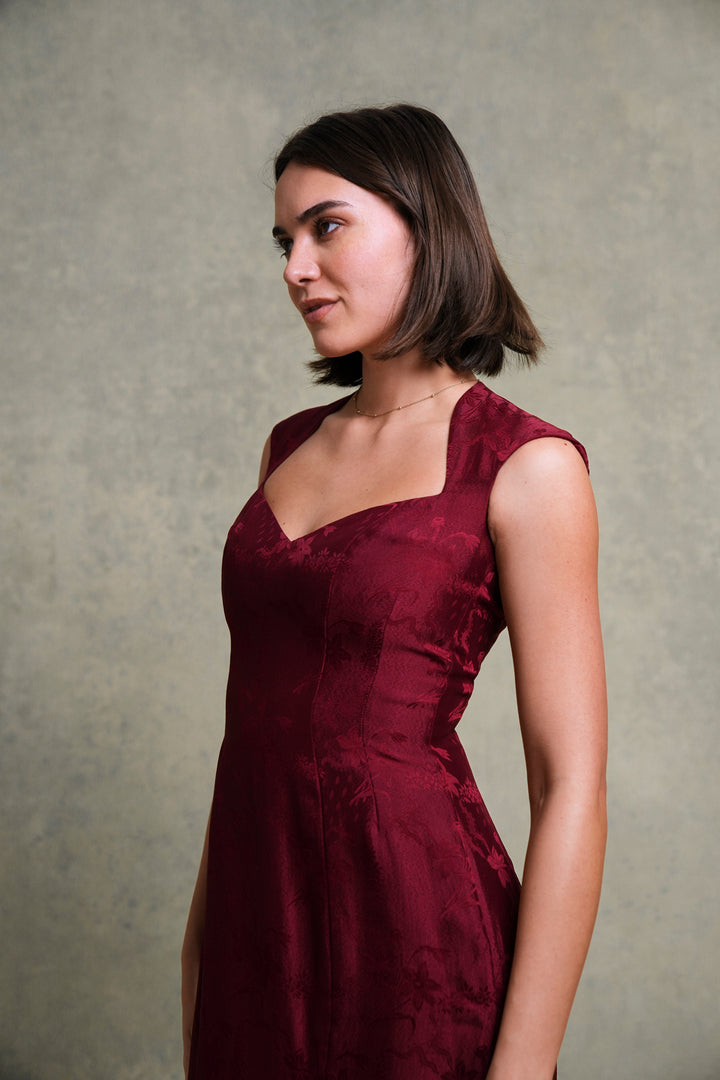 John Galliano Burgundy Floral Jacquard Cocktail Dress (SS 1998)