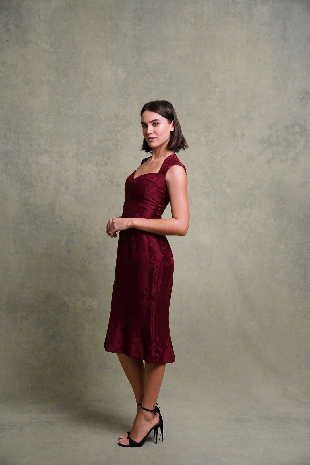 John Galliano Burgundy Floral Jacquard Cocktail Dress (SS 1998)