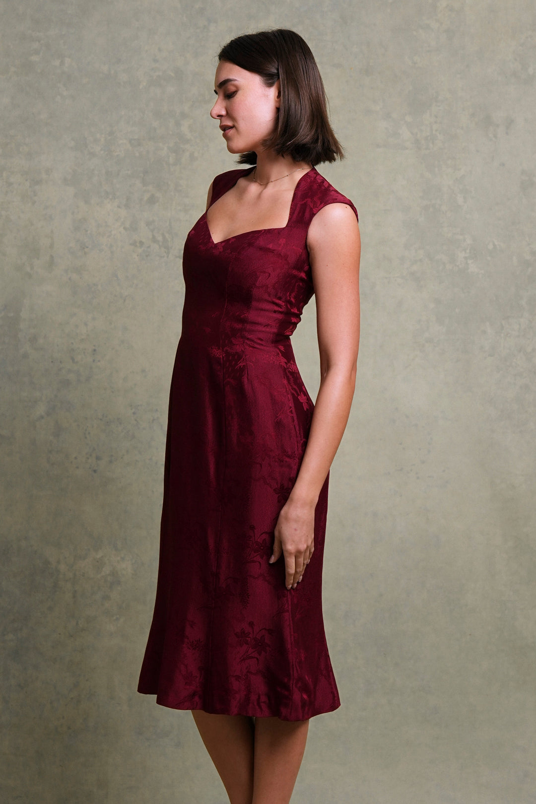 John Galliano Burgundy Floral Jacquard Cocktail Dress (SS 1998)