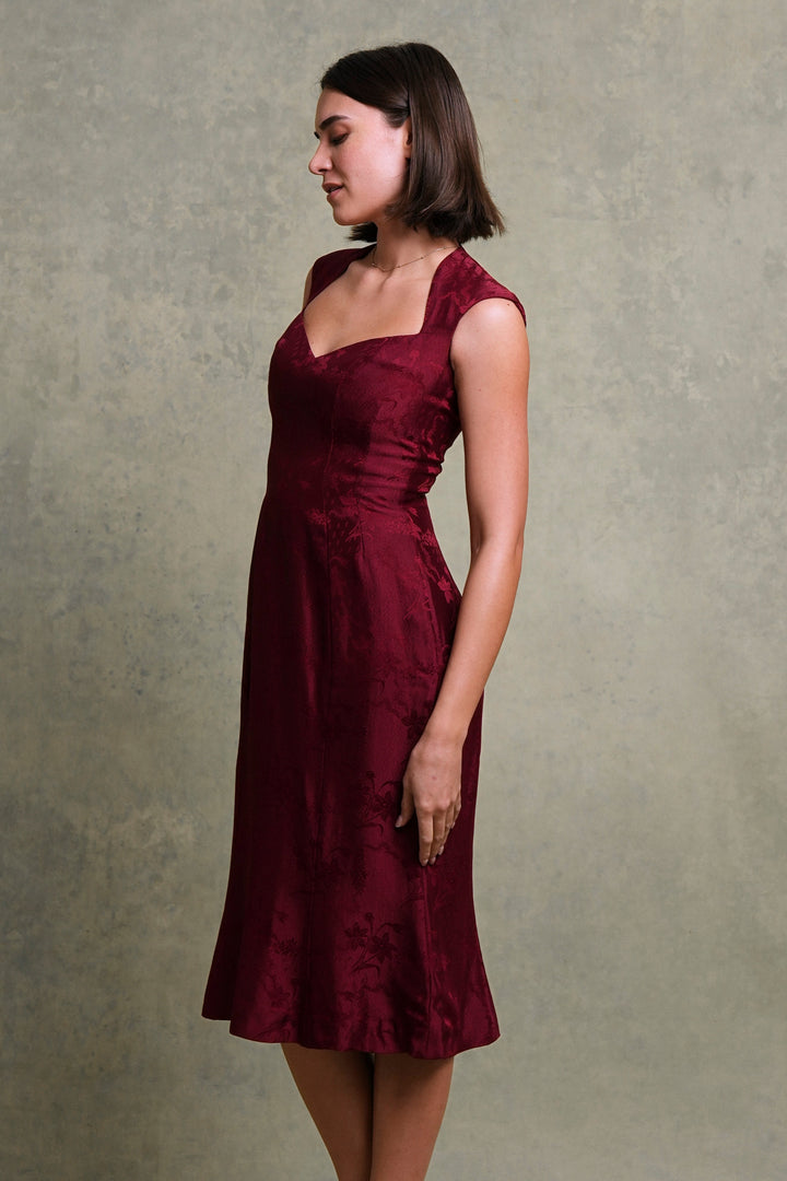 John Galliano Burgundy Floral Jacquard Cocktail Dress (SS 1998)