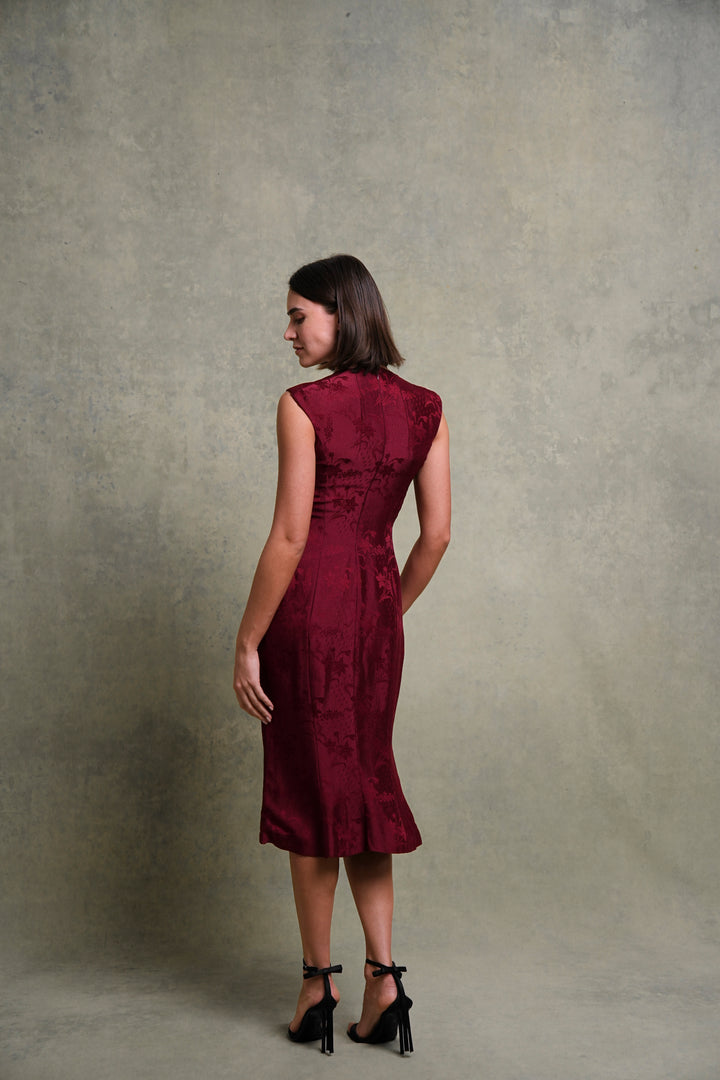 John Galliano Burgundy Floral Jacquard Cocktail Dress (SS 1998)