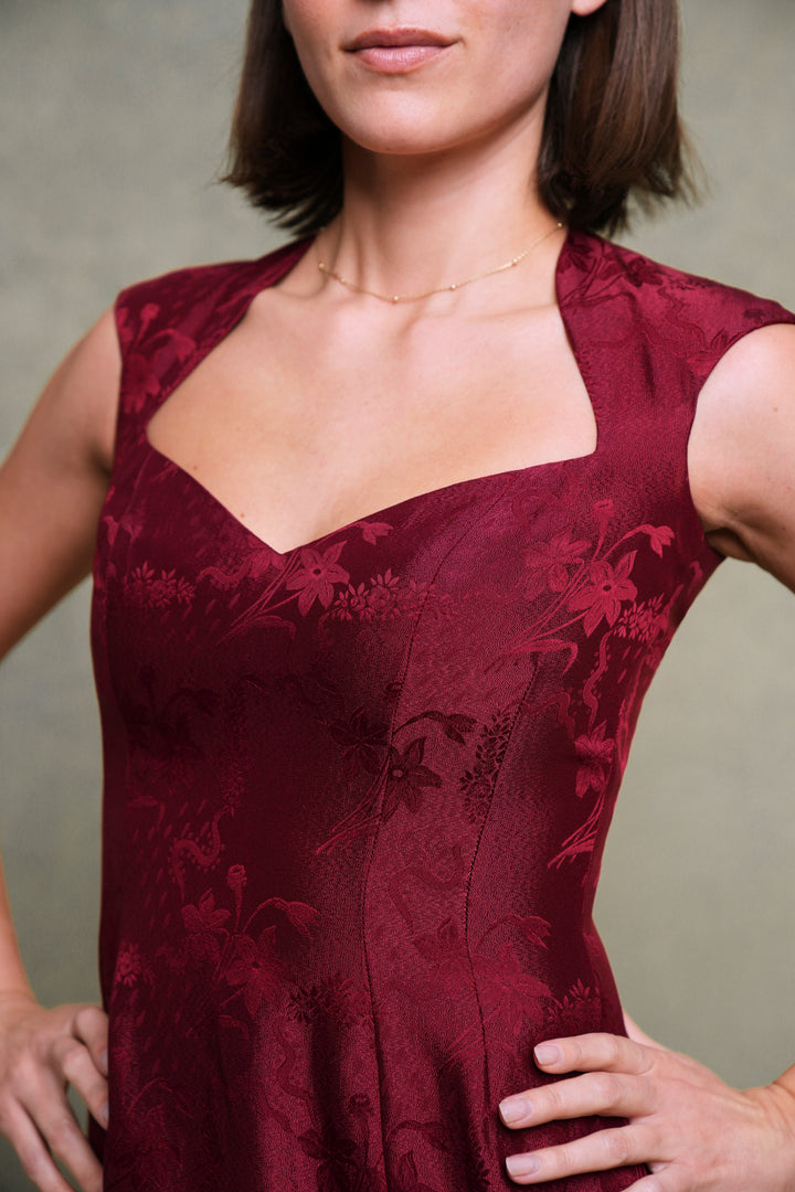 John Galliano Burgundy Floral Jacquard Cocktail Dress (SS 1998)