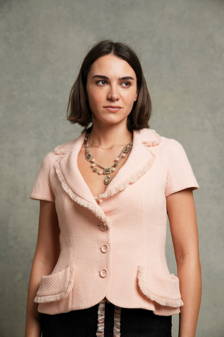 Christian Dior Pink Bar Short Sleeved Jacket by John Galliano (Cruise 2000)