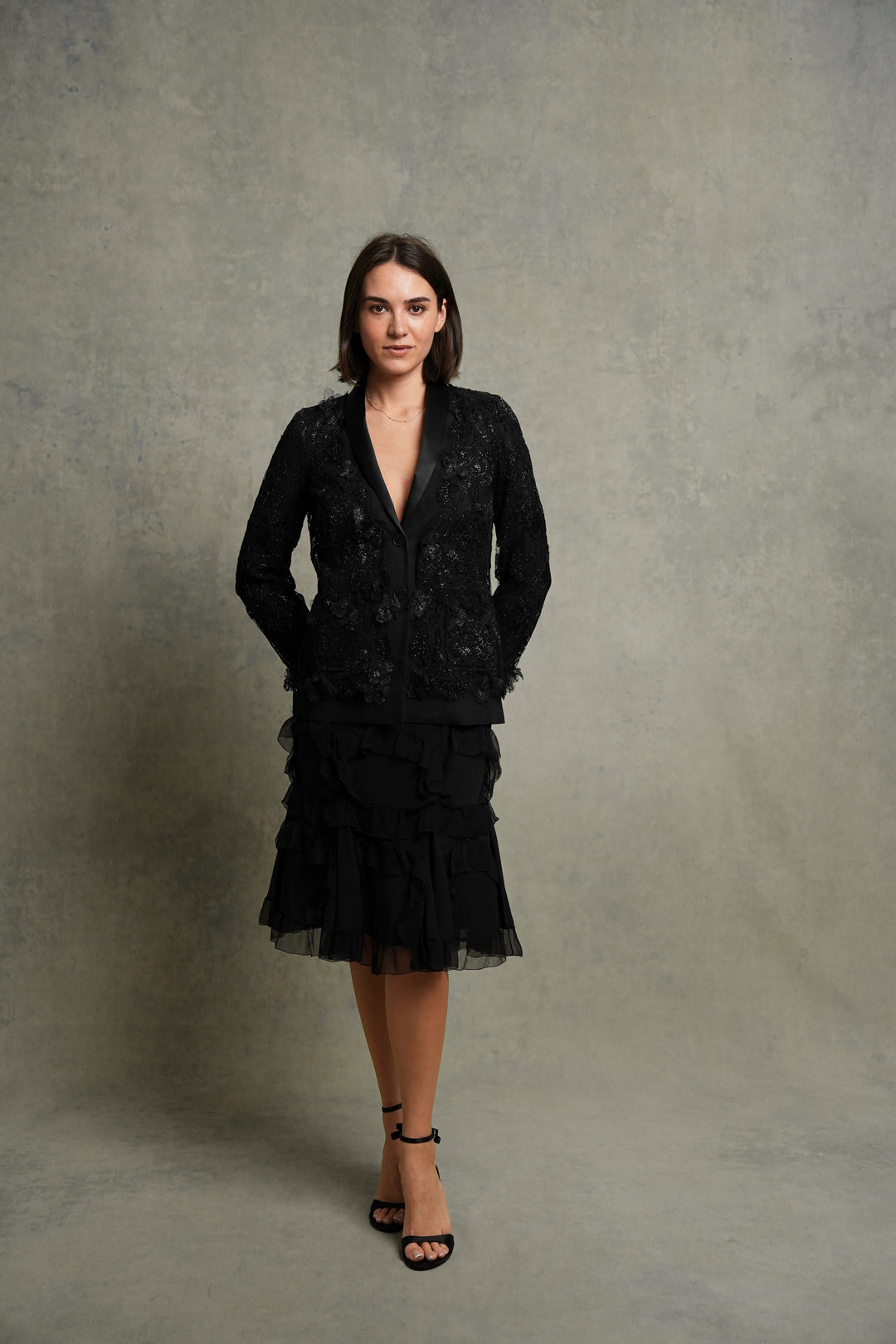 Chanel Black Beaded Lace Tuxedo Jacket by Karl Lagerfeld (AW 2011)