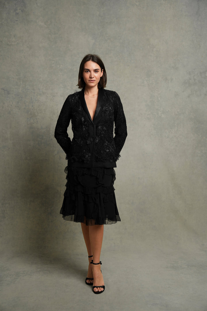 Chanel Black Beaded Lace Tuxedo Jacket by Karl Lagerfeld (AW 2011)