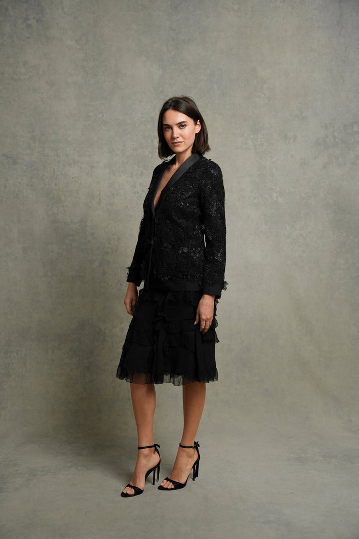 Chanel Black Beaded Lace Tuxedo Jacket by Karl Lagerfeld (AW 2011)