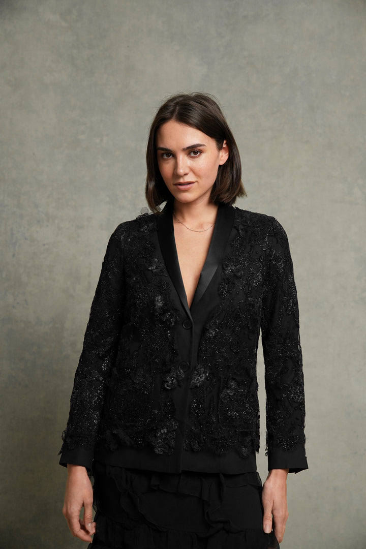 Chanel Black Beaded Lace Tuxedo Jacket by Karl Lagerfeld (AW 2011)