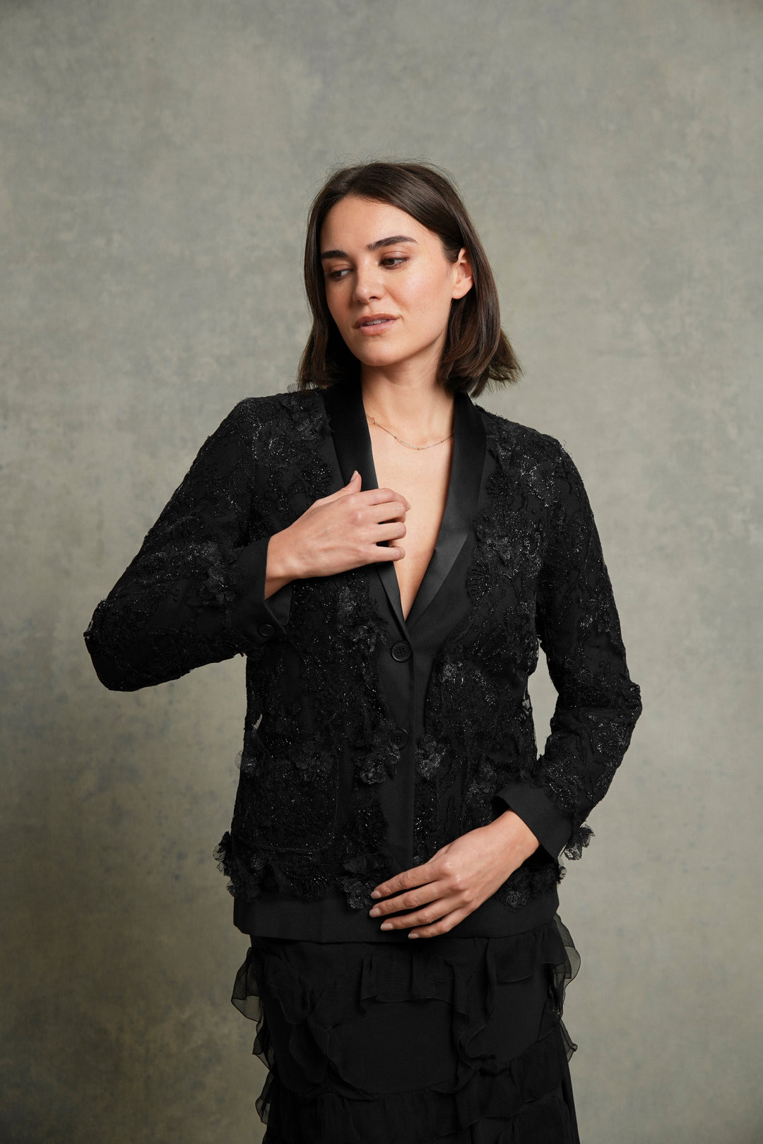 Chanel Black Beaded Lace Tuxedo Jacket by Karl Lagerfeld (AW 2011)