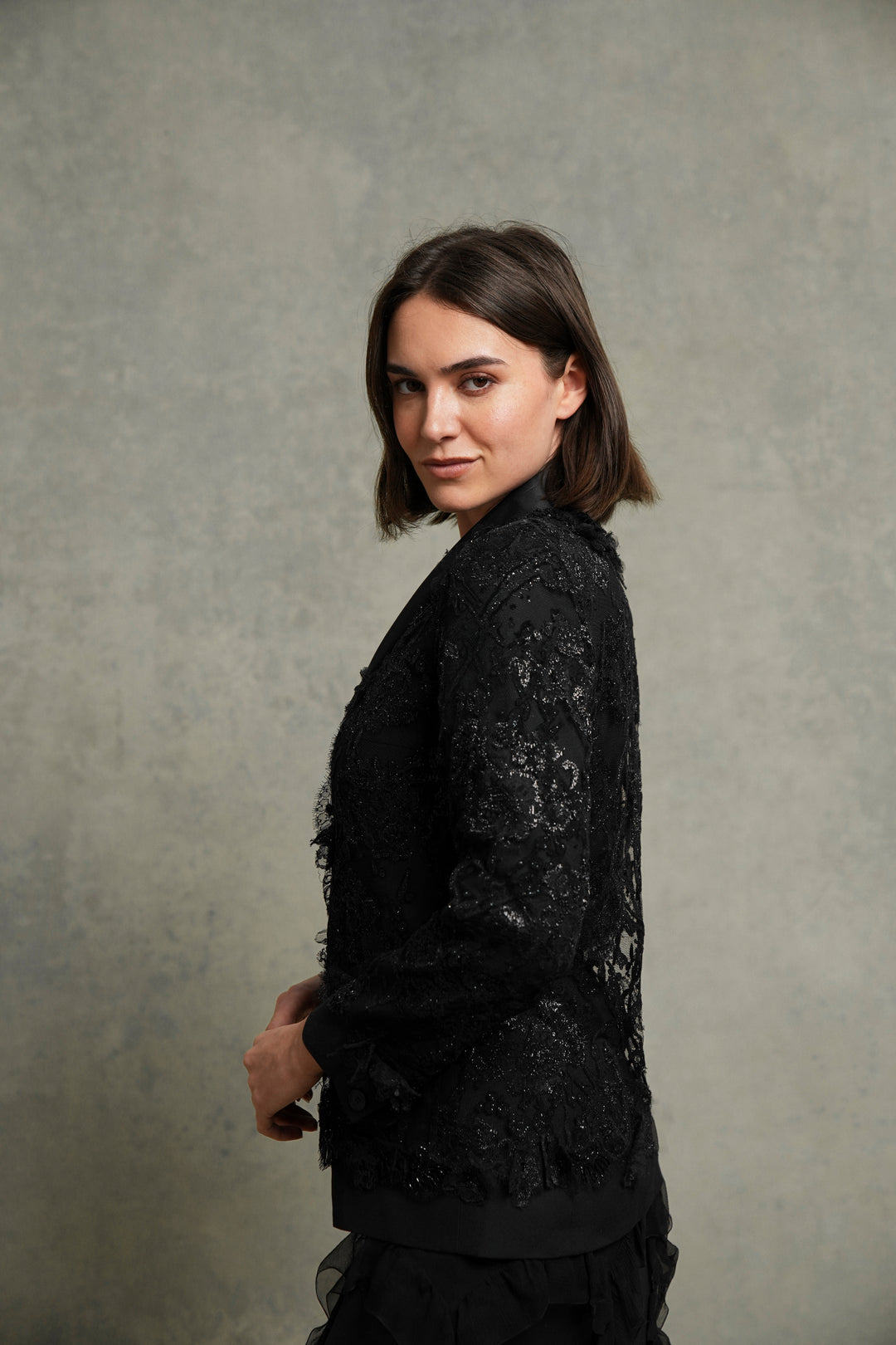 Chanel Black Beaded Lace Tuxedo Jacket by Karl Lagerfeld (AW 2011)