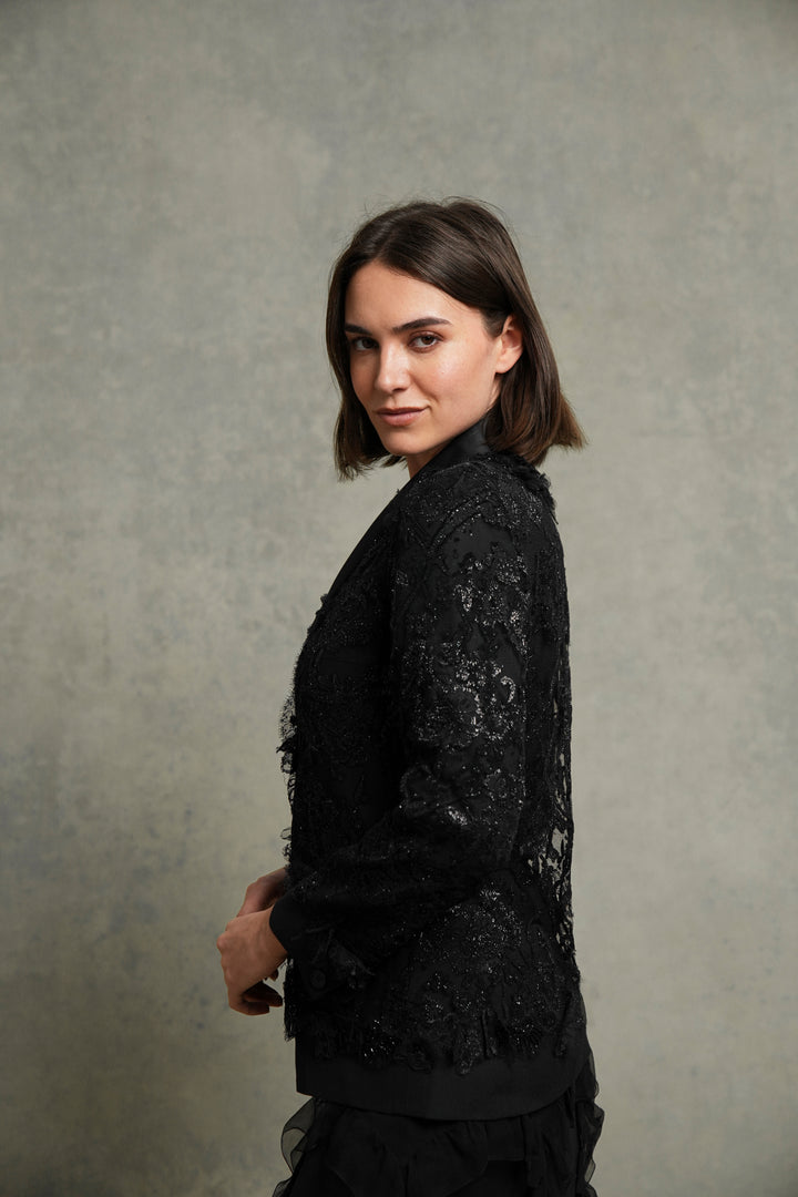 Chanel Black Beaded Lace Tuxedo Jacket by Karl Lagerfeld (AW 2011)
