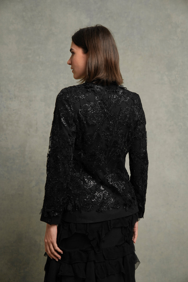 Chanel Black Beaded Lace Tuxedo Jacket by Karl Lagerfeld (AW 2011)