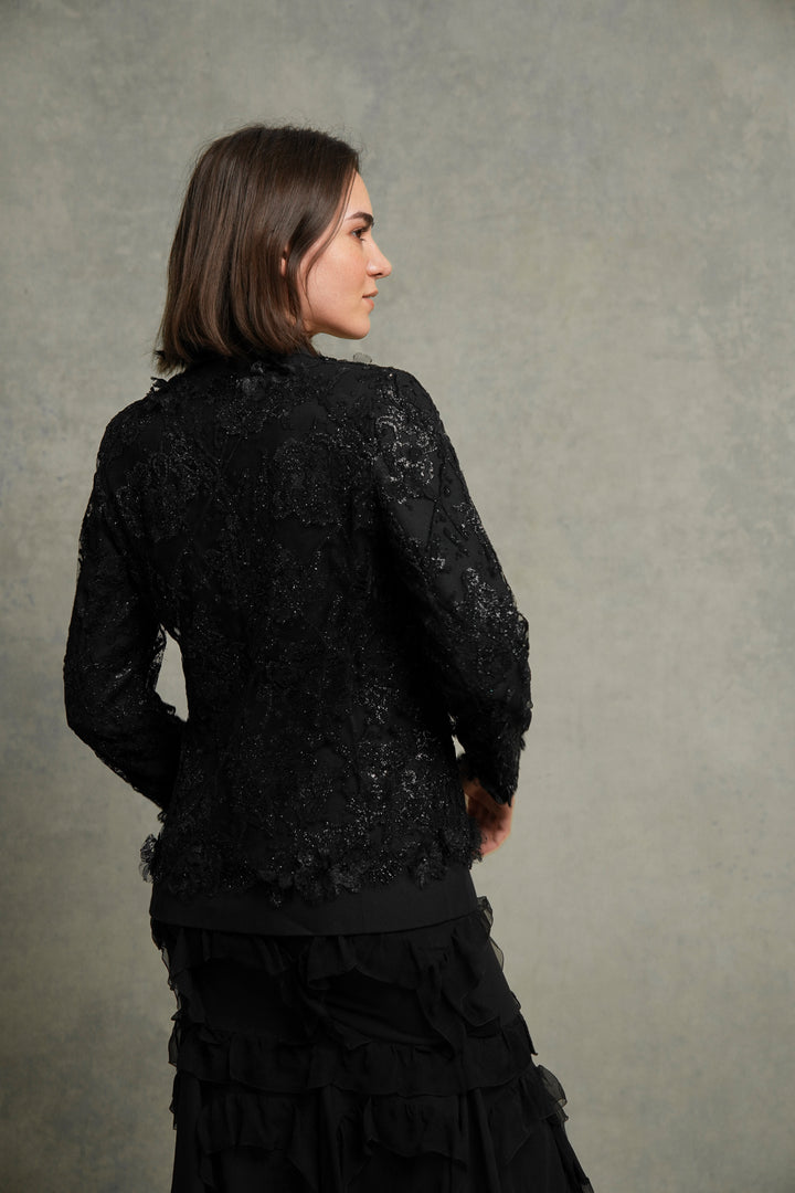 Chanel Black Beaded Lace Tuxedo Jacket by Karl Lagerfeld (AW 2011)