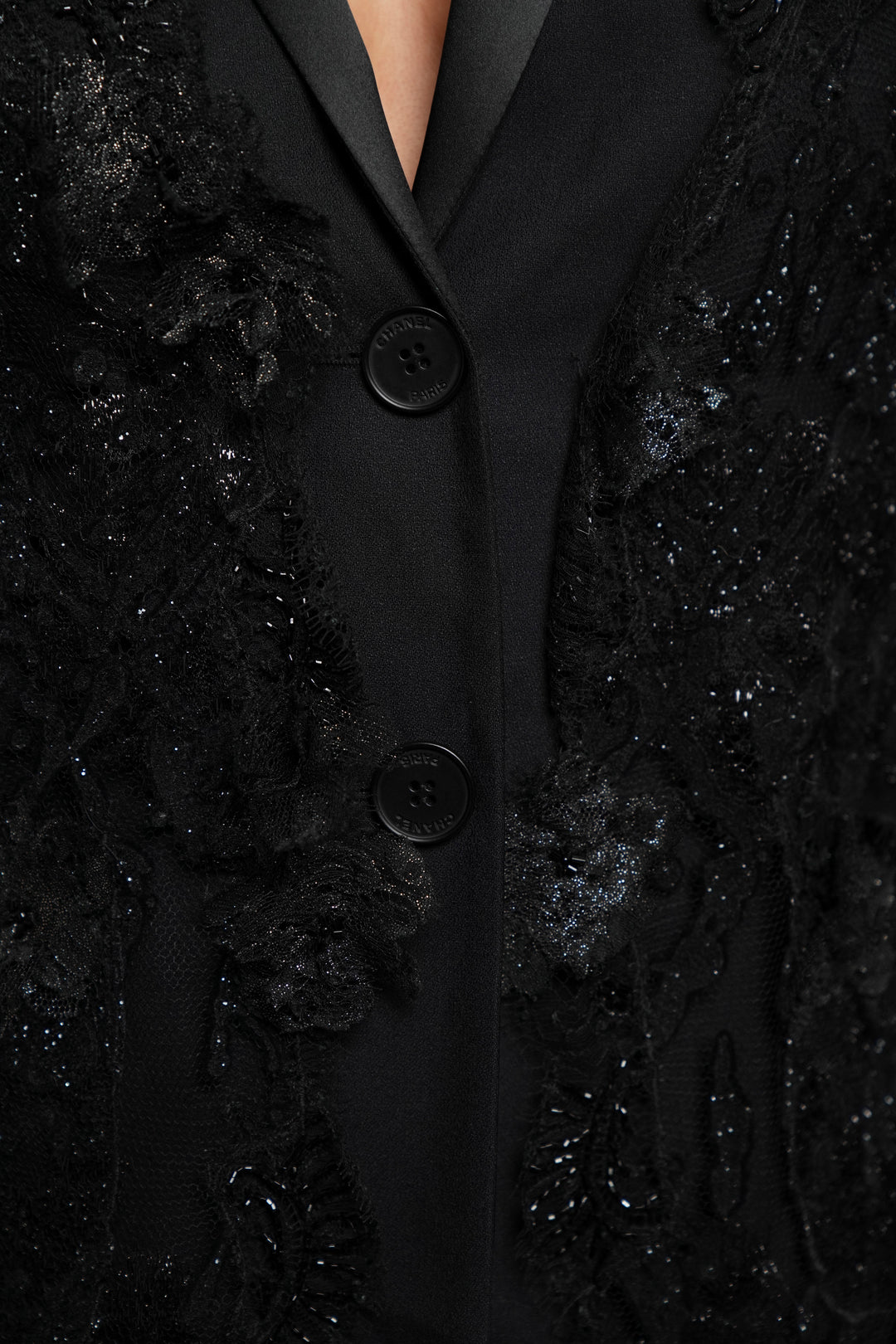 Chanel Black Beaded Lace Tuxedo Jacket by Karl Lagerfeld (AW 2011)