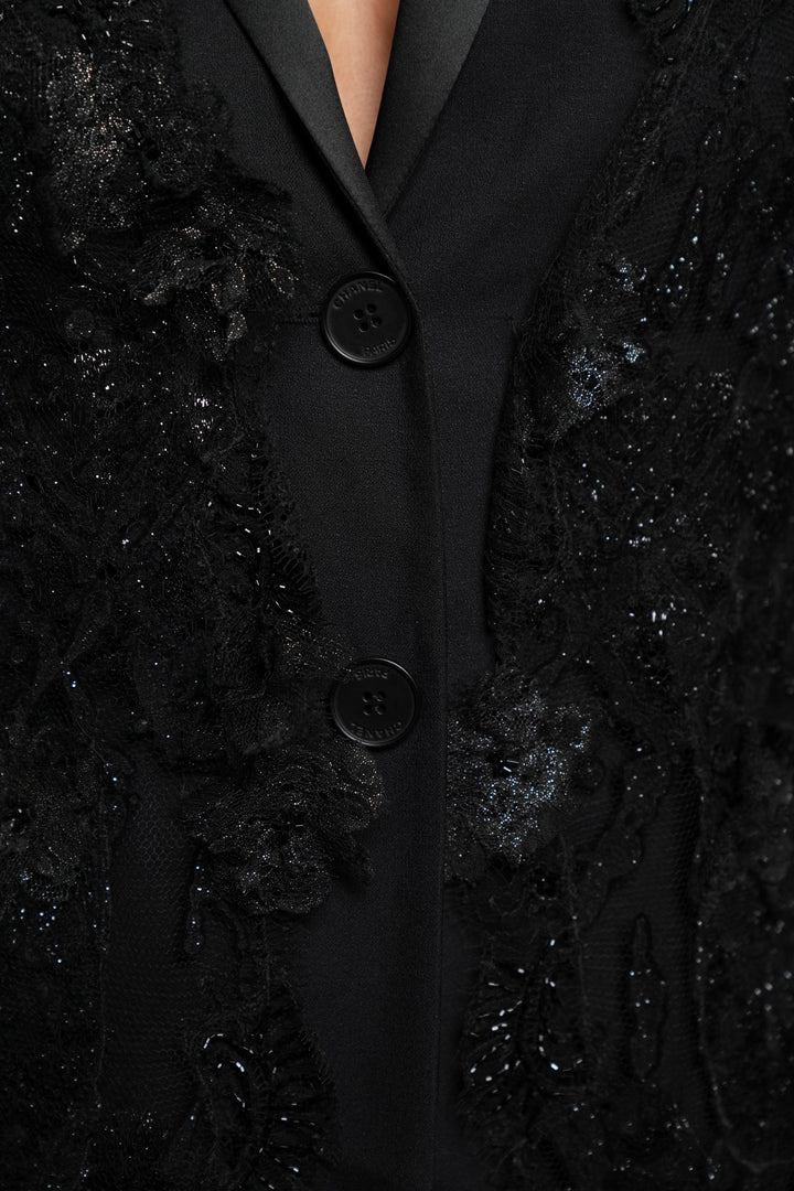 Chanel Black Beaded Lace Tuxedo Jacket by Karl Lagerfeld (AW 2011)