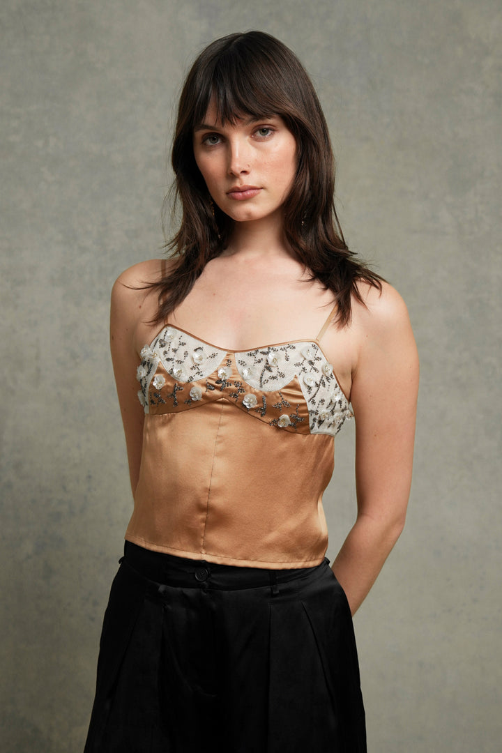 Christian Dior Nude Satin Embroidered Camisole Top by John Galliano (SS 2006)