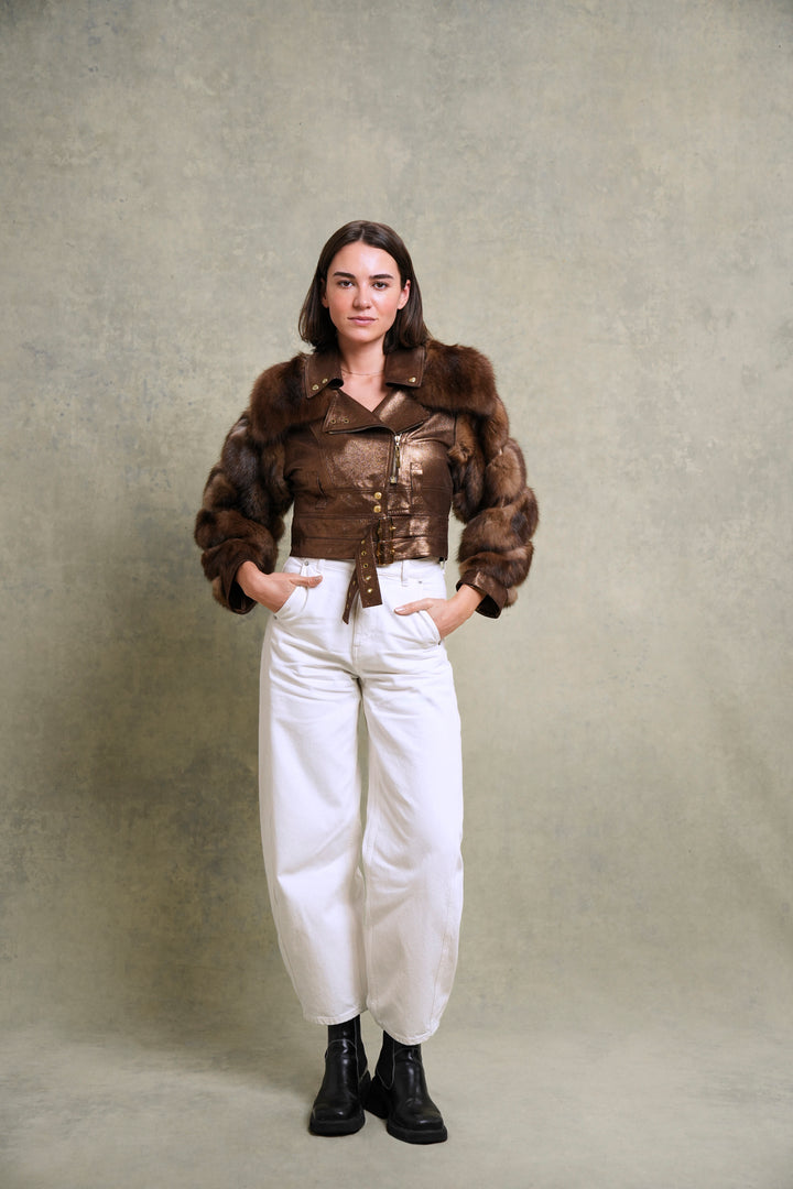 Dior Bronze Goatskin and Sable Biker Jacket by John Galliano (SS 2004)
