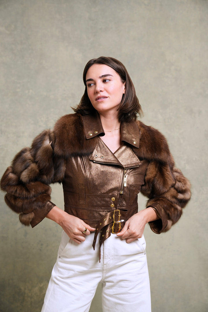Dior Bronze Goatskin and Sable Biker Jacket by John Galliano (SS 2004)