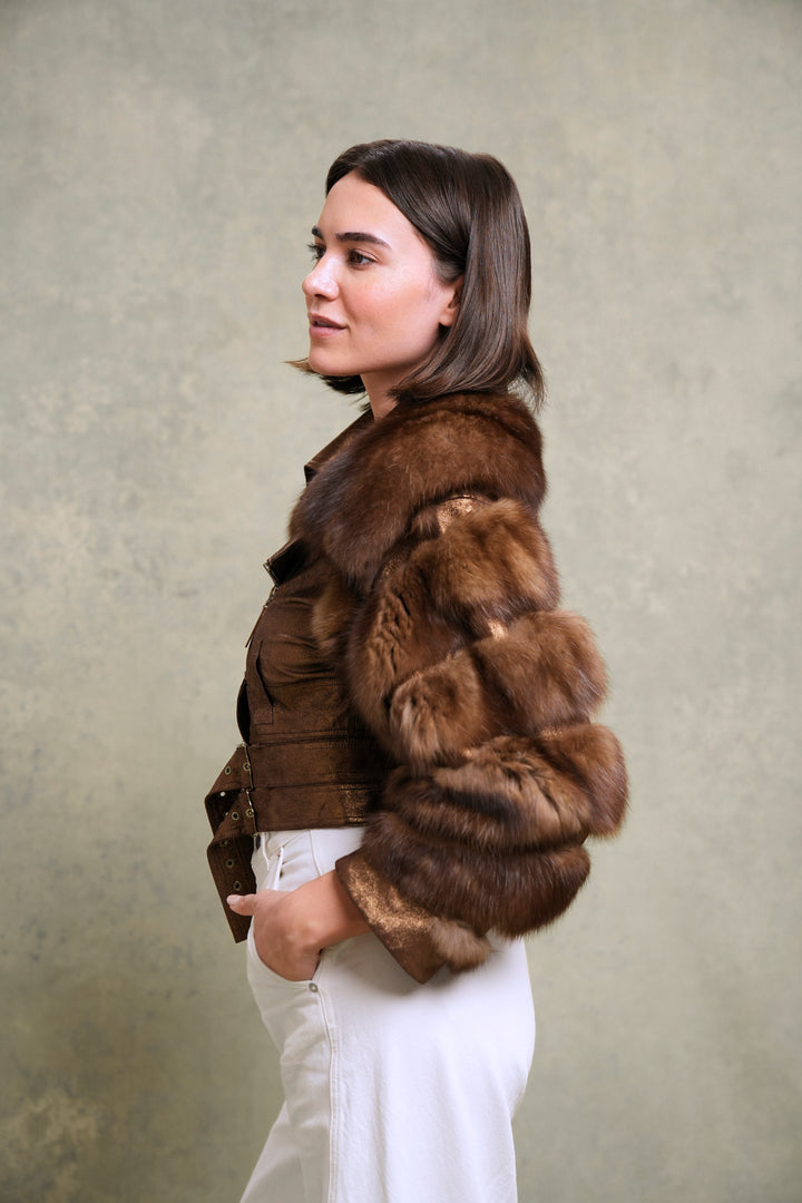 Dior Bronze Goatskin and Sable Biker Jacket by John Galliano (SS 2004)
