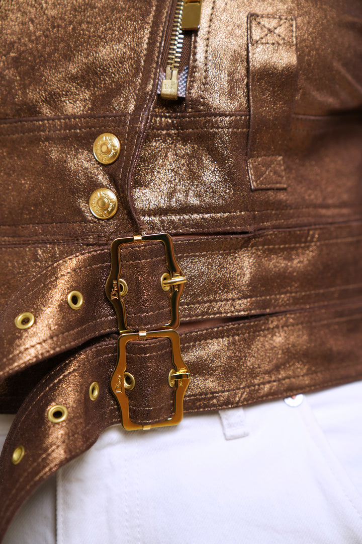 Dior Bronze Goatskin and Sable Biker Jacket by John Galliano (SS 2004)