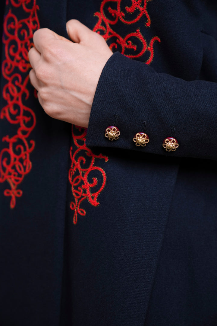 Chanel Paris-Salzburg Embroidered Navy Wool Coat by Karl Lagerfeld (Pre-Fall 2015)