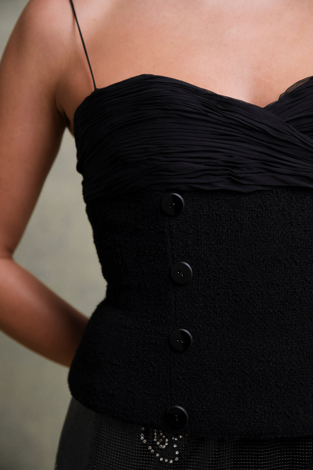 Valentino Black Bouclé and Silk Chiffon Bustier Top (c. 1990s)