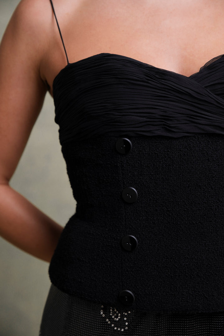 Valentino Black Bouclé and Silk Chiffon Bustier Top (c. 1990s)