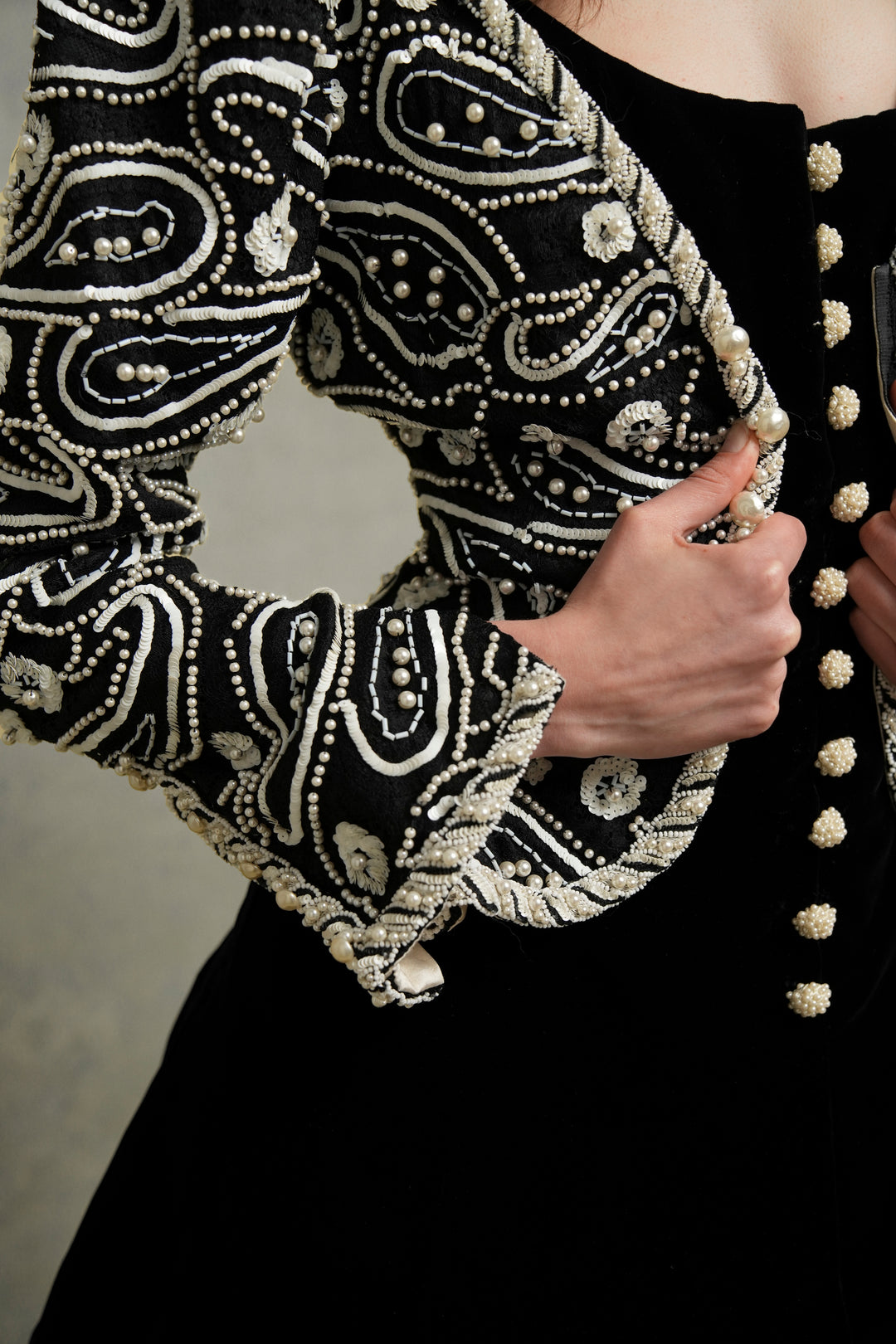 Emanuel Ungaro Haute Couture Paisley-Beaded Velvet Cocktail Ensemble (AW 1991)