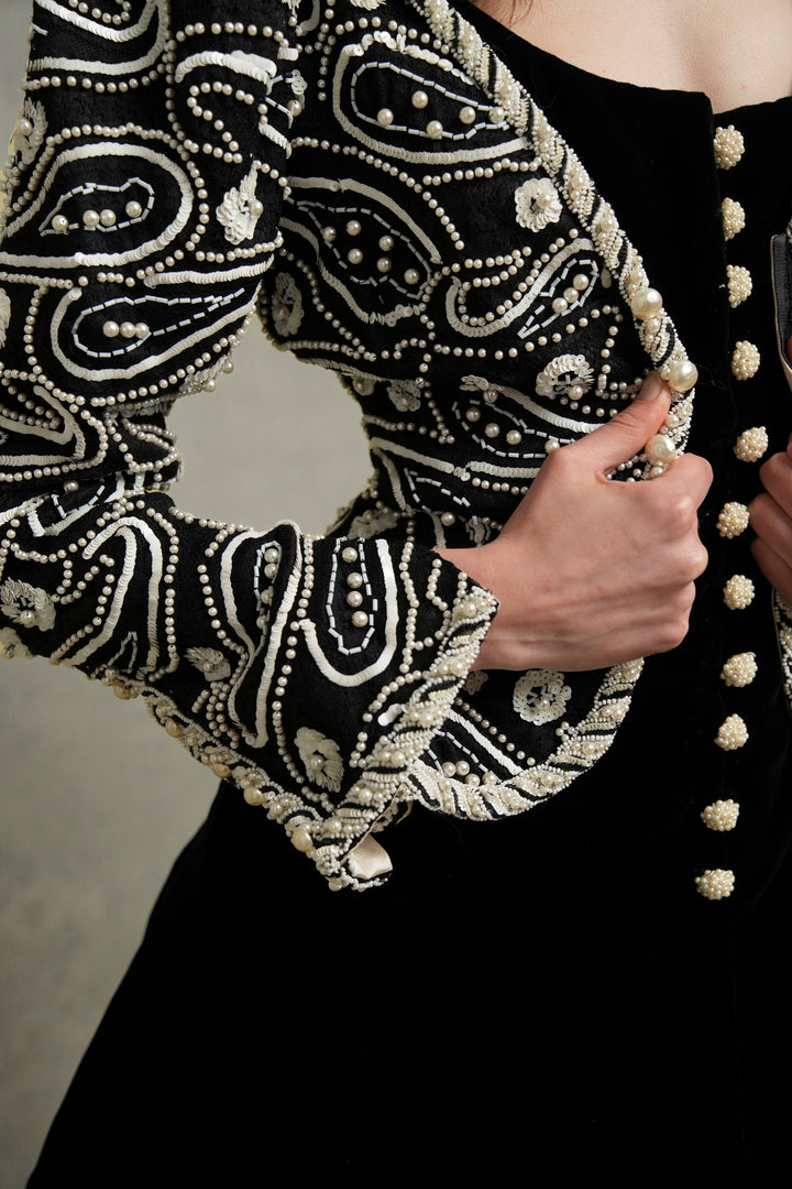 Emanuel Ungaro Haute Couture Paisley-Beaded Velvet Cocktail Ensemble (AW 1991)