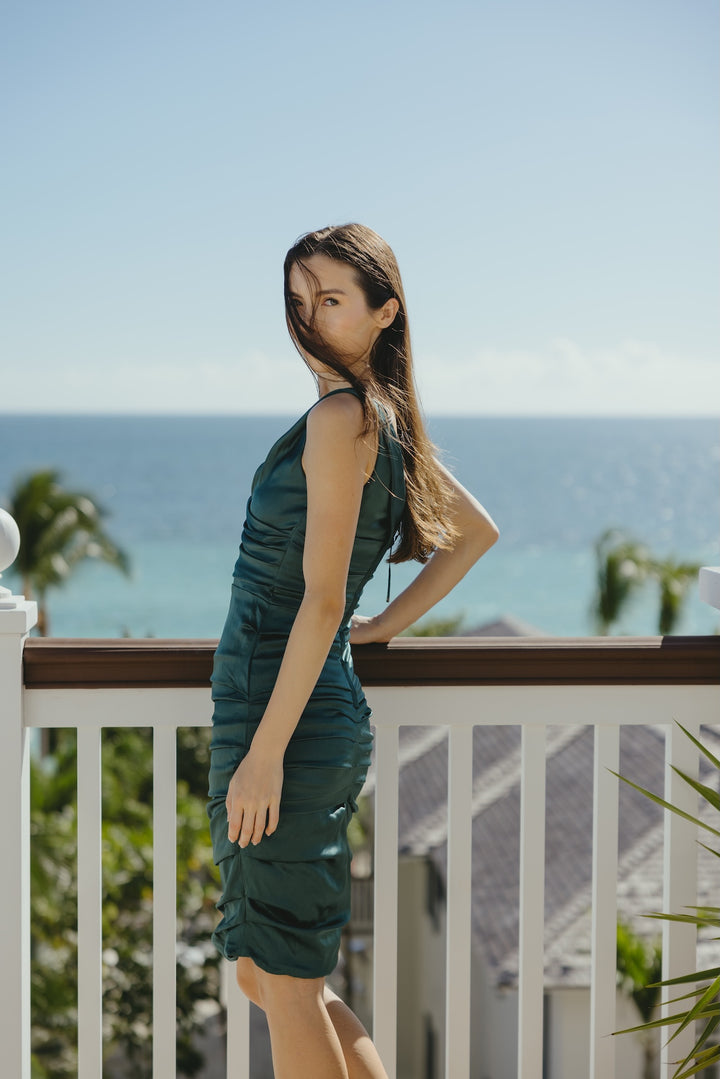 Dolce & Gabbana Bottle-Green Silk Satin Dress (c. 2010s)