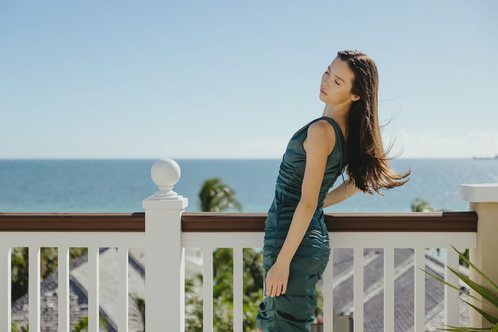 Dolce & Gabbana Bottle-Green Silk Satin Dress (c. 2010s)