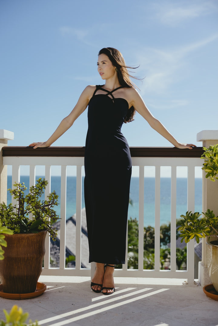 Thierry Mugler Black Crepe and Velvet Strap Dress (c. 1992)