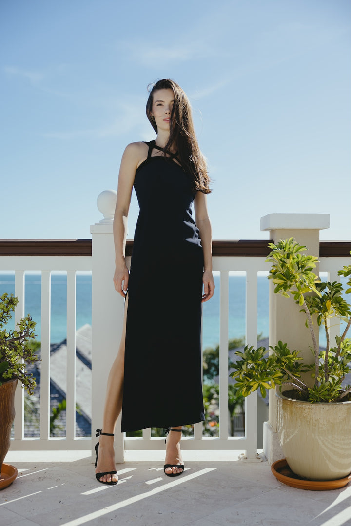Thierry Mugler Black Crepe and Velvet Strap Dress (c. 1992)