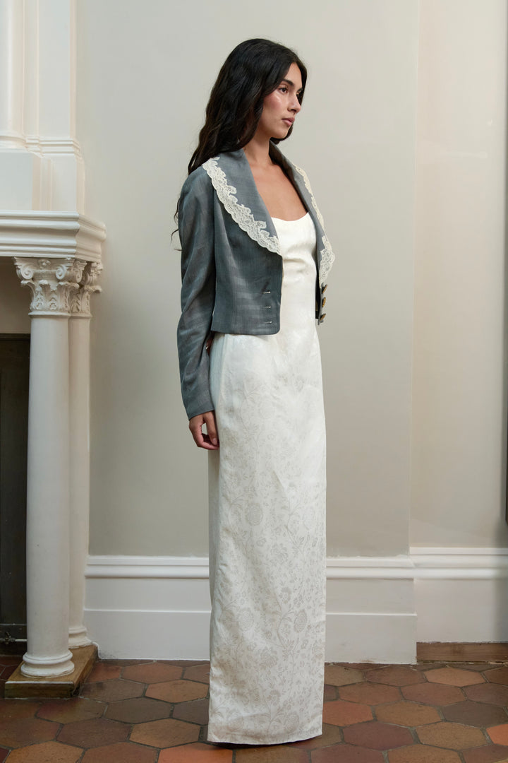 Christian Dior Lace-Collar Grey Cropped Jacket by John Galliano (Pre-AW1998)