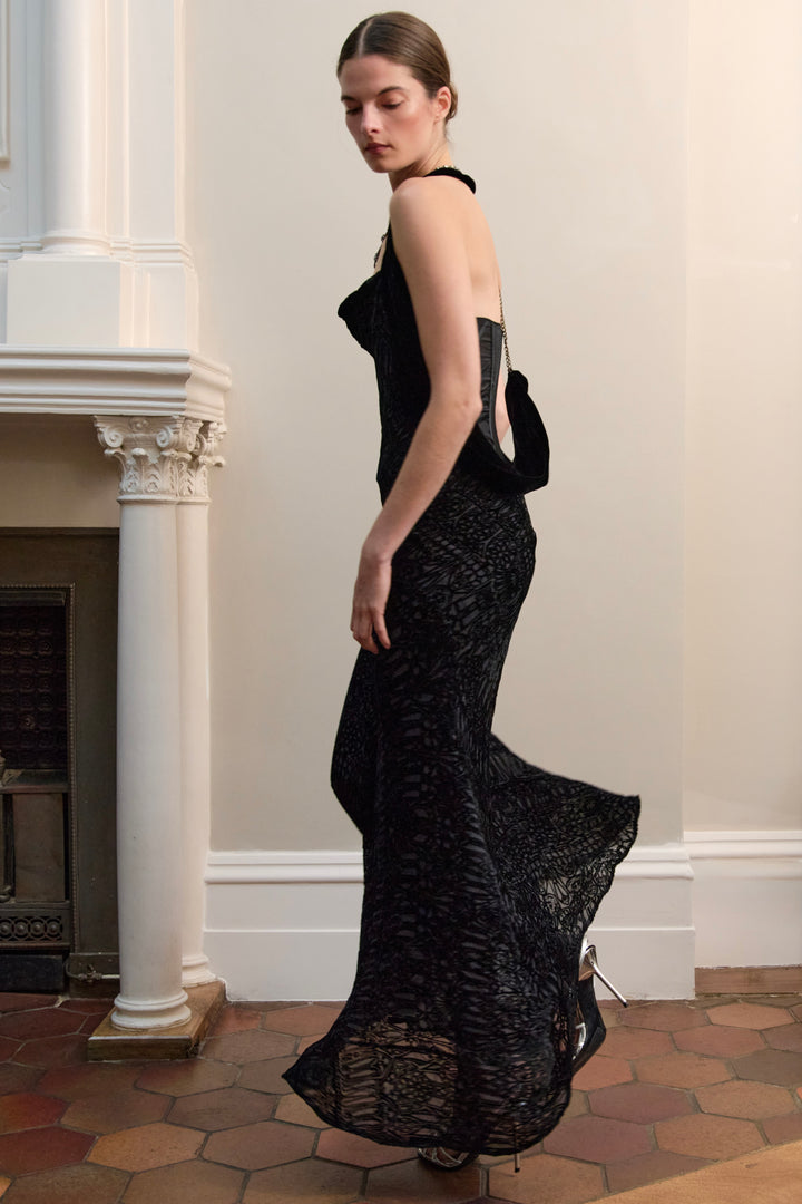 Alexander McQueen Black Devoré Velvet Evening Gown (c. 2004)