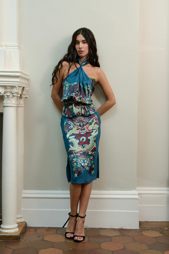 Yves Saint Laurent Dragon Print Silk Two-Piece Set by Tom Ford (AW 2004)