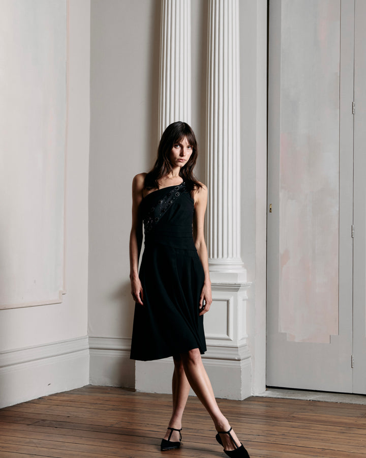 Christian Dior Black Crepe One Shoulder Dress by John Galliano (AW 2007)