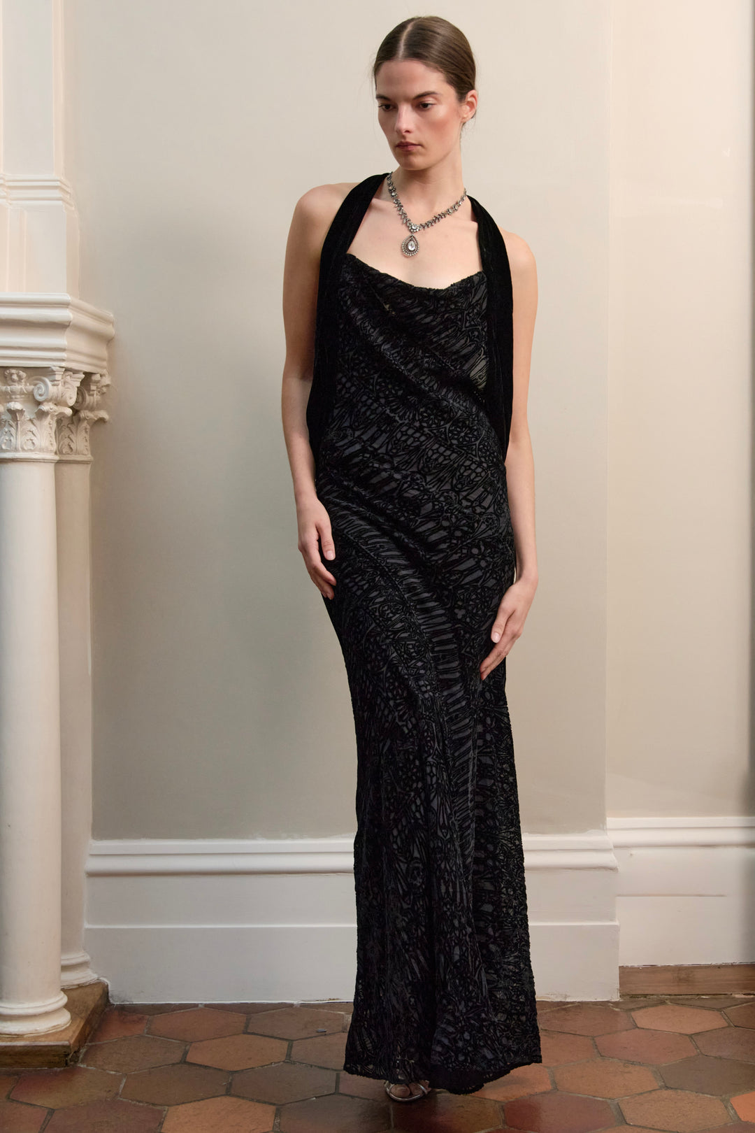 Alexander McQueen Black Devoré Velvet Evening Gown (c. 2004)