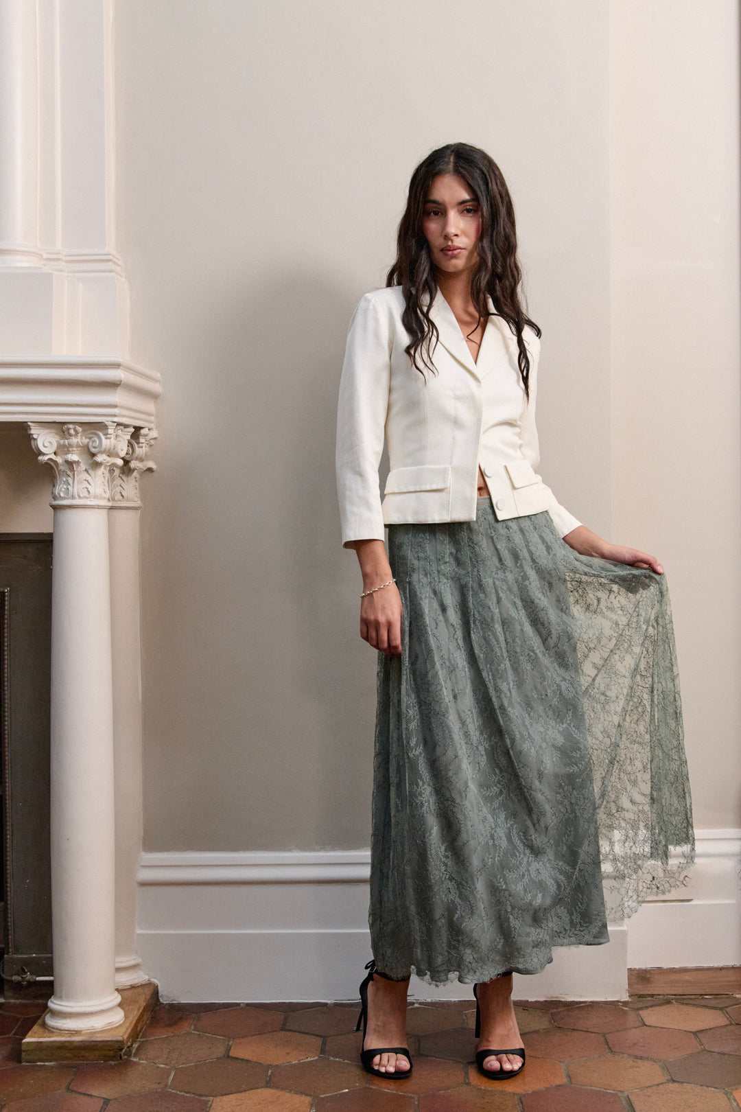 Christian Dior Mid-Length Silk Lace Skirt by Maria Grazia Chiuri (c. 2020s)