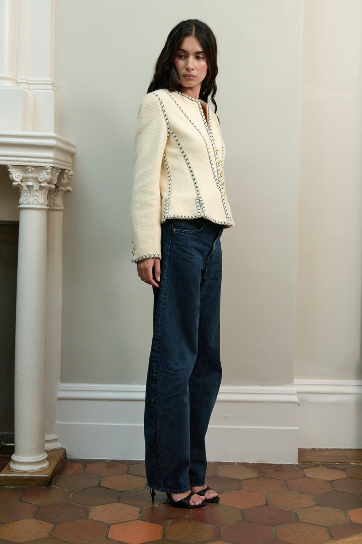 Chanel Cream Bouclé Corset-Trim Jacket by Karl Lagerfeld (AW 1993)
