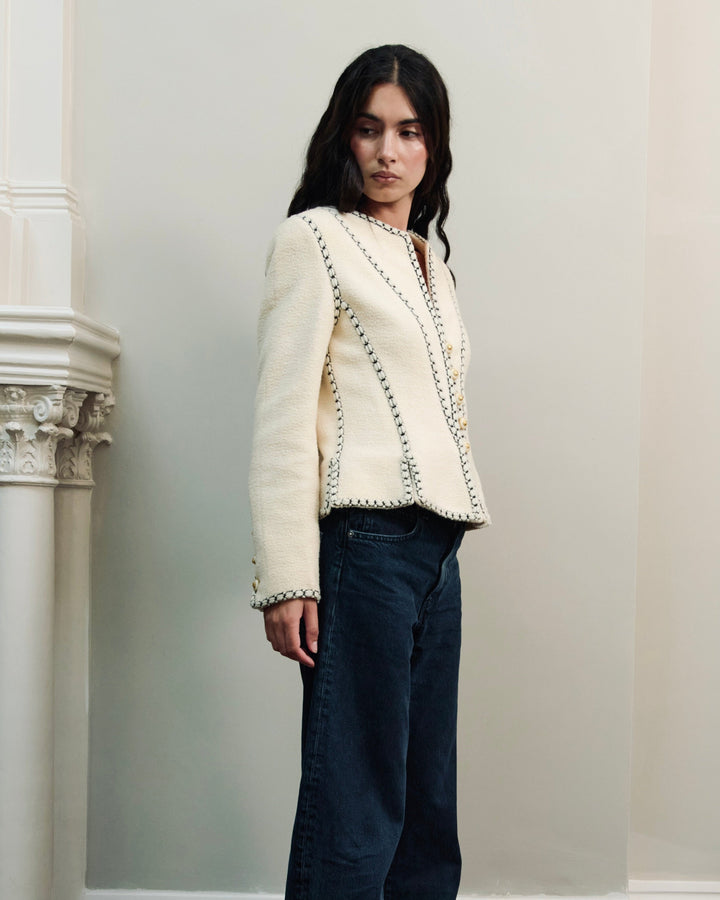 Chanel Cream Bouclé Corset-Trim Jacket by Karl Lagerfeld (AW 1993)
