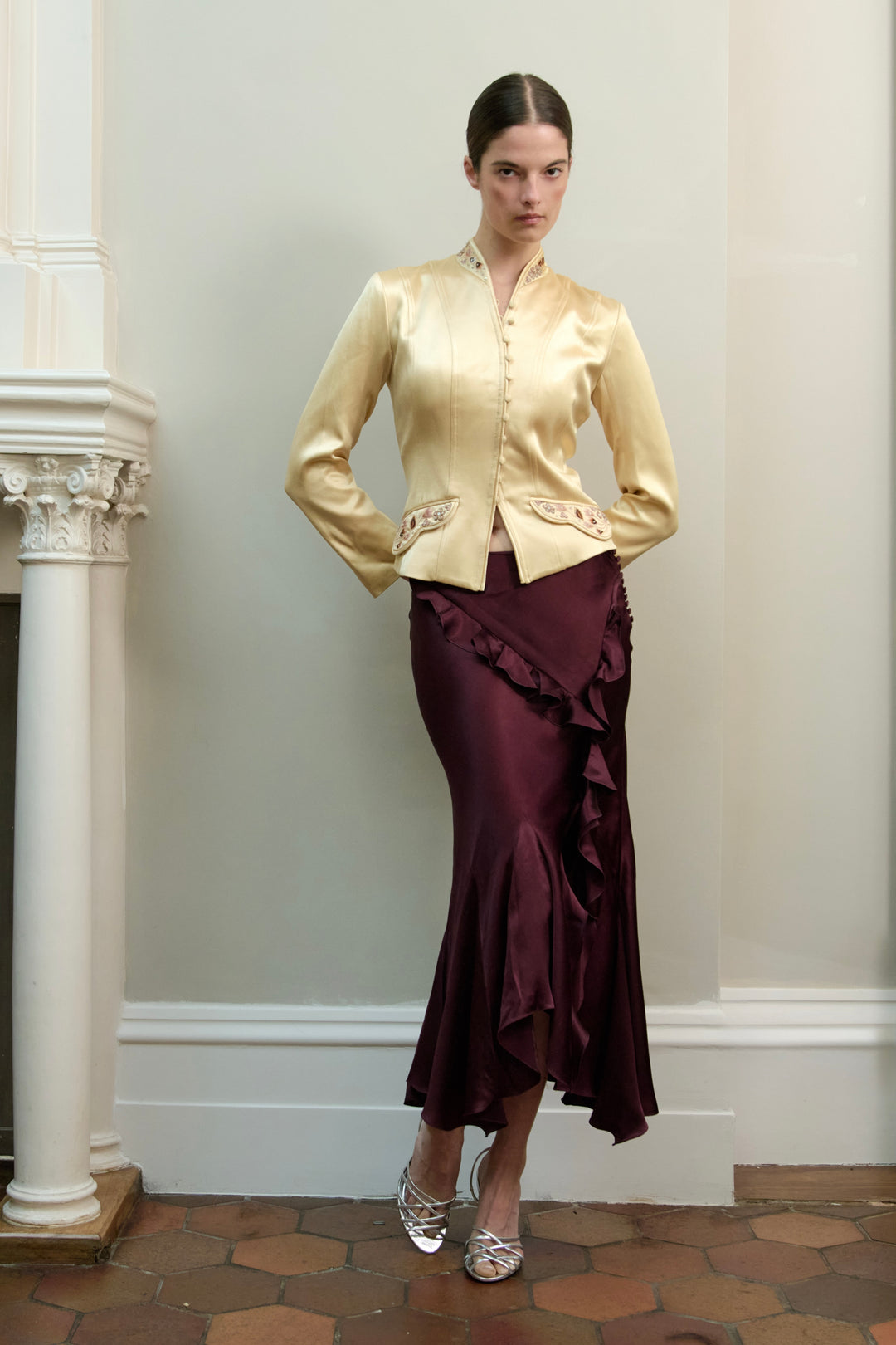 Christian Dior by John Galliano Burgundy Ruffled Satin Skirt (AW 2004)