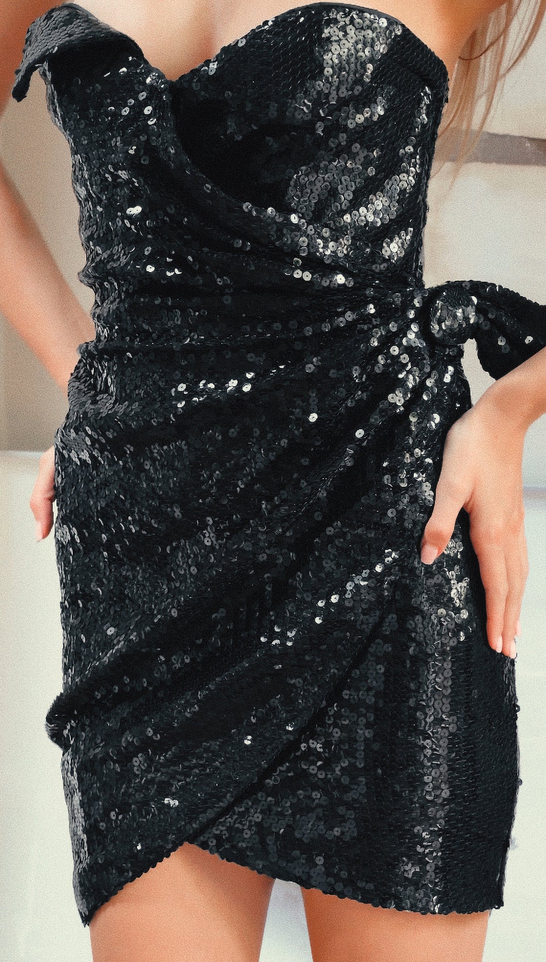 Thierry Mugler Black Sequin Strapless Cocktail Dress (c. 1980s)