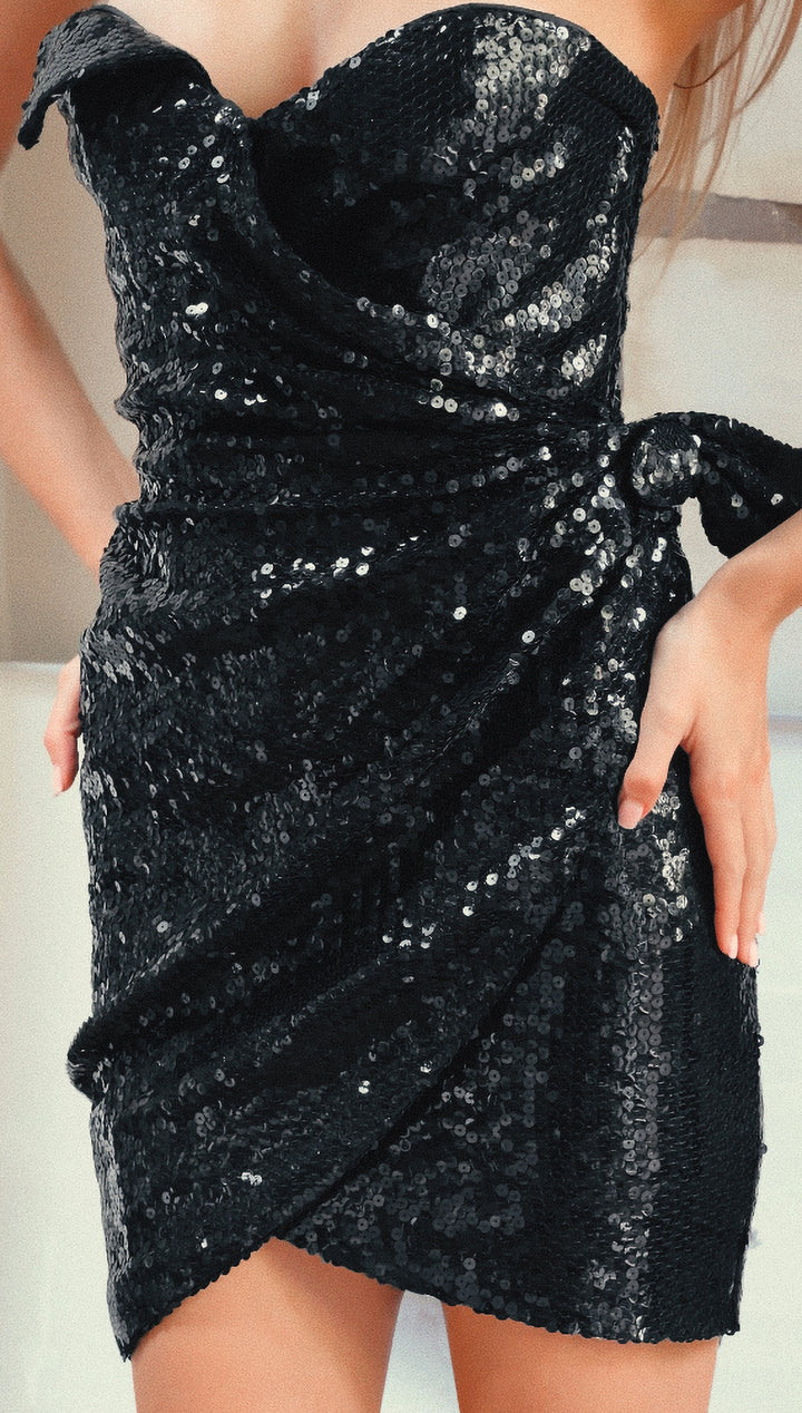 Thierry Mugler Black Sequin Strapless Cocktail Dress (c. 1980s)