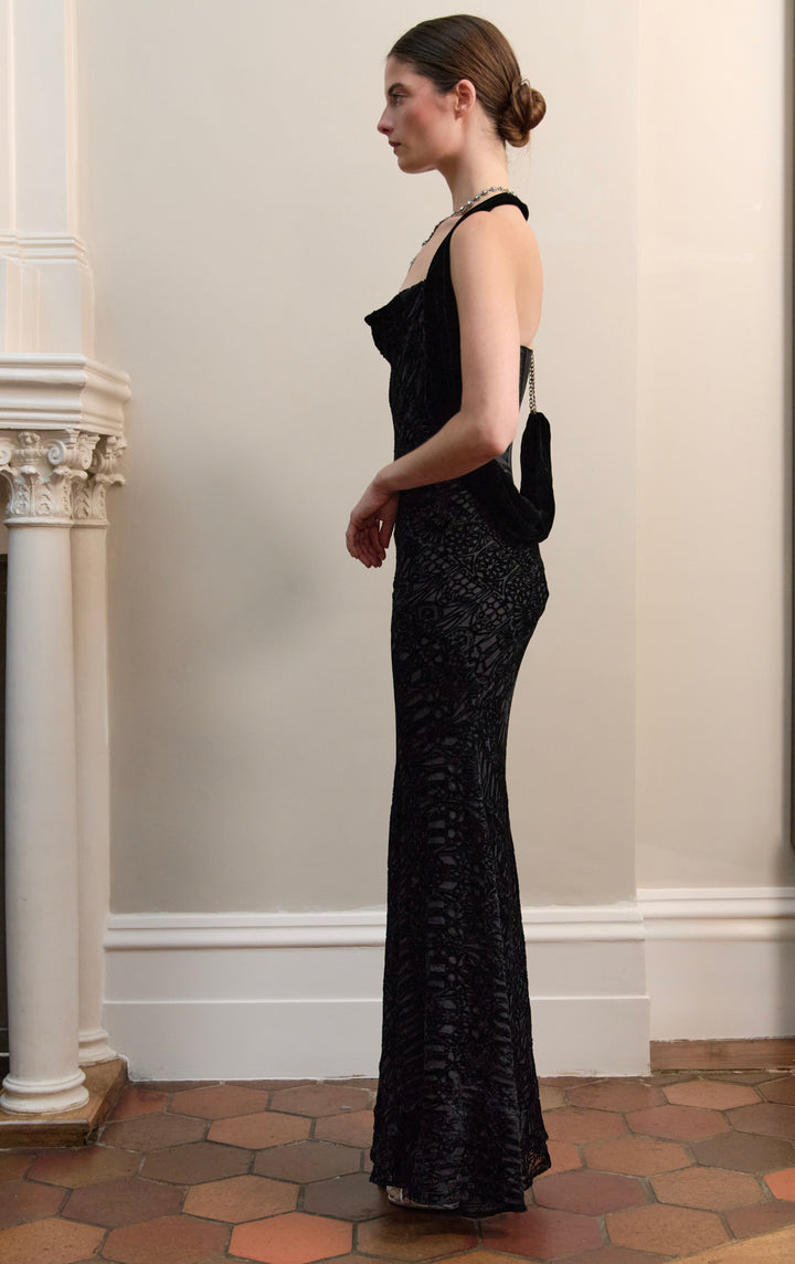 Alexander McQueen Black Devoré Velvet Evening Gown (c. 2004)