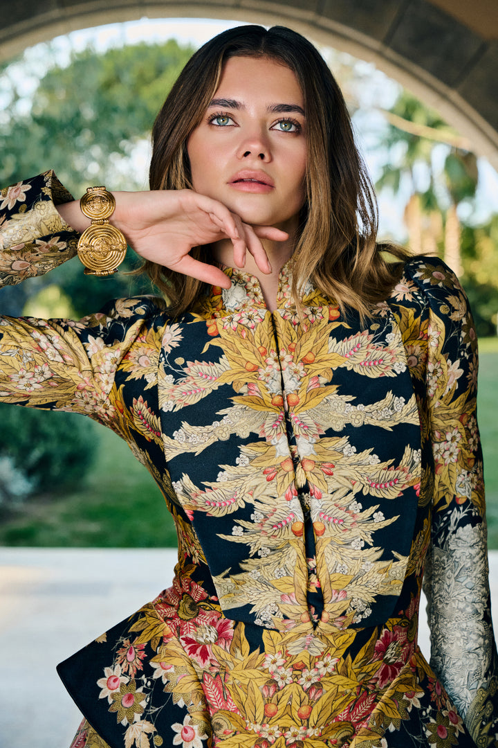 Alexander McQueen Black Foliage-Print Silk Dress by Sarah Burton (SS 2011)