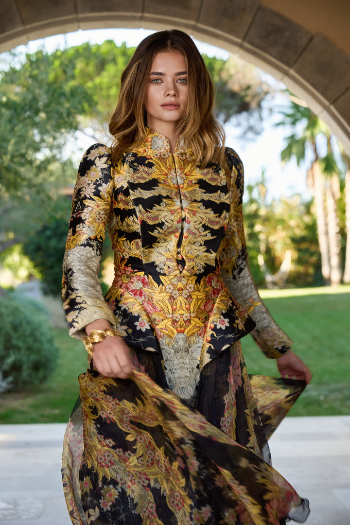 Alexander McQueen Black Foliage-Print Silk Dress by Sarah Burton (SS 2011)